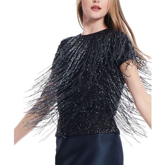 Emily Shalant Sequin Fringe Top Large - Picture 1 of 10